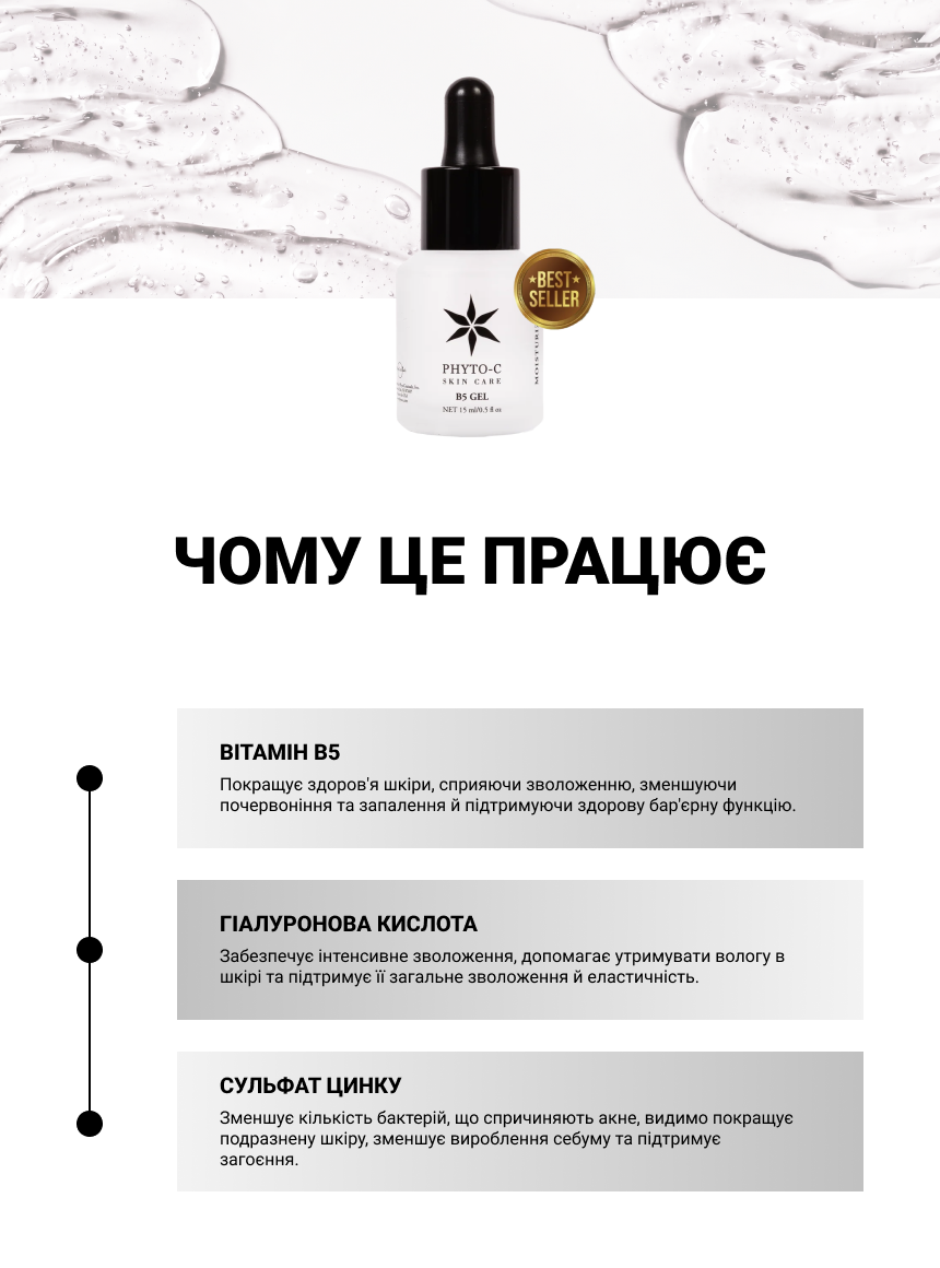 Гель для відновлення бар'єру шкіри Phyto-C, інфографіка: чому це працює